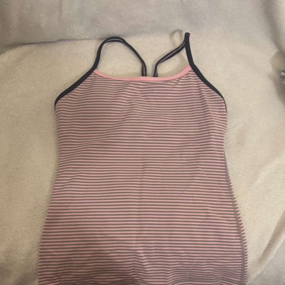 Striped Pink & Black Spaghetti Power Y Tank Top